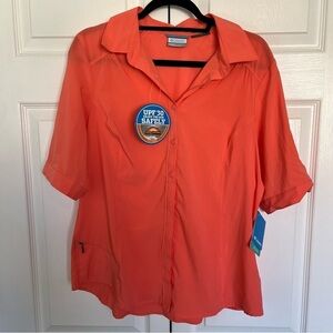 NWT Coral Columbia Saturday Trail II Short Sleeve Shirt Size L